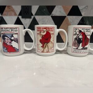 Vintage Norman Rockwell Christmas Collection Mugs - Set of 3
